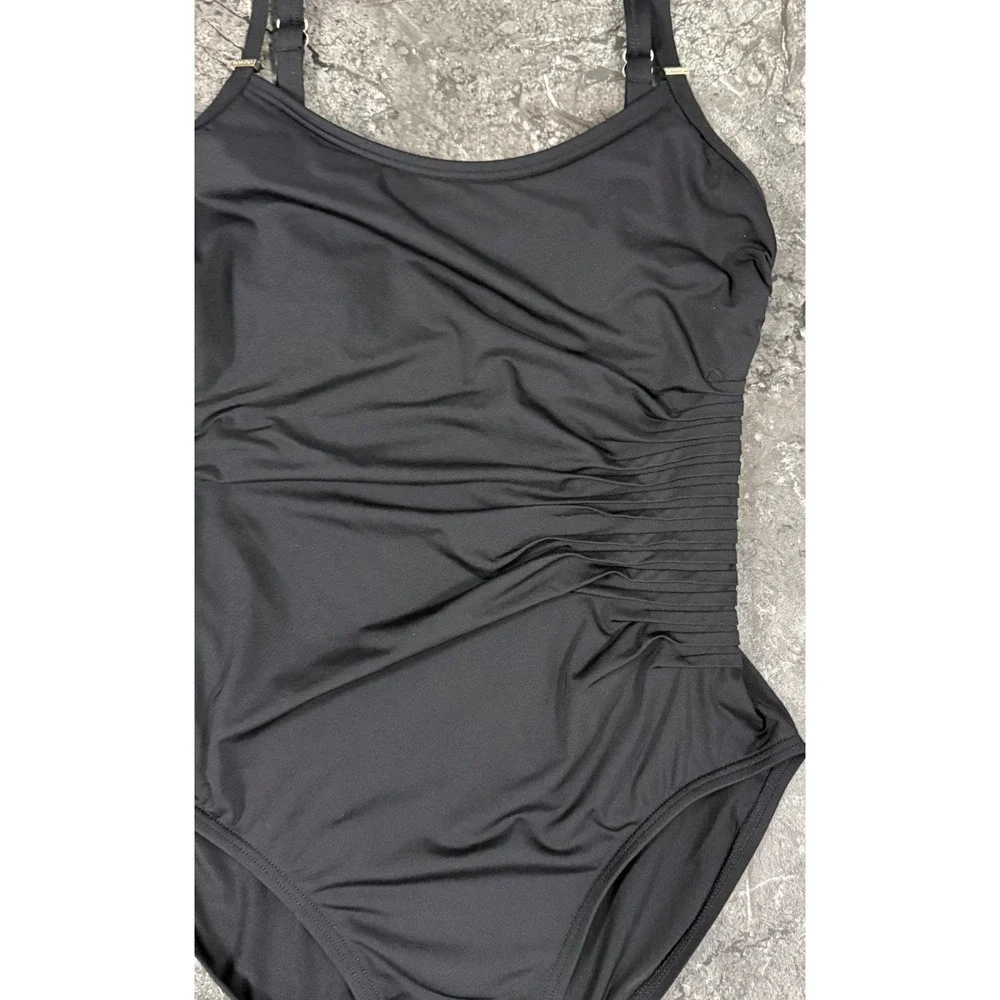 Calvin Klein One Piece Swimsuit Size 14 Bronze Side Pleats Full Coverage - Picture 5 of 12